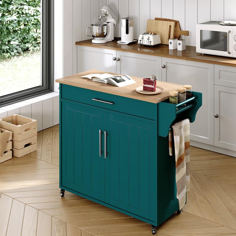 Rolling Kitchen Island with Storage Cabinet