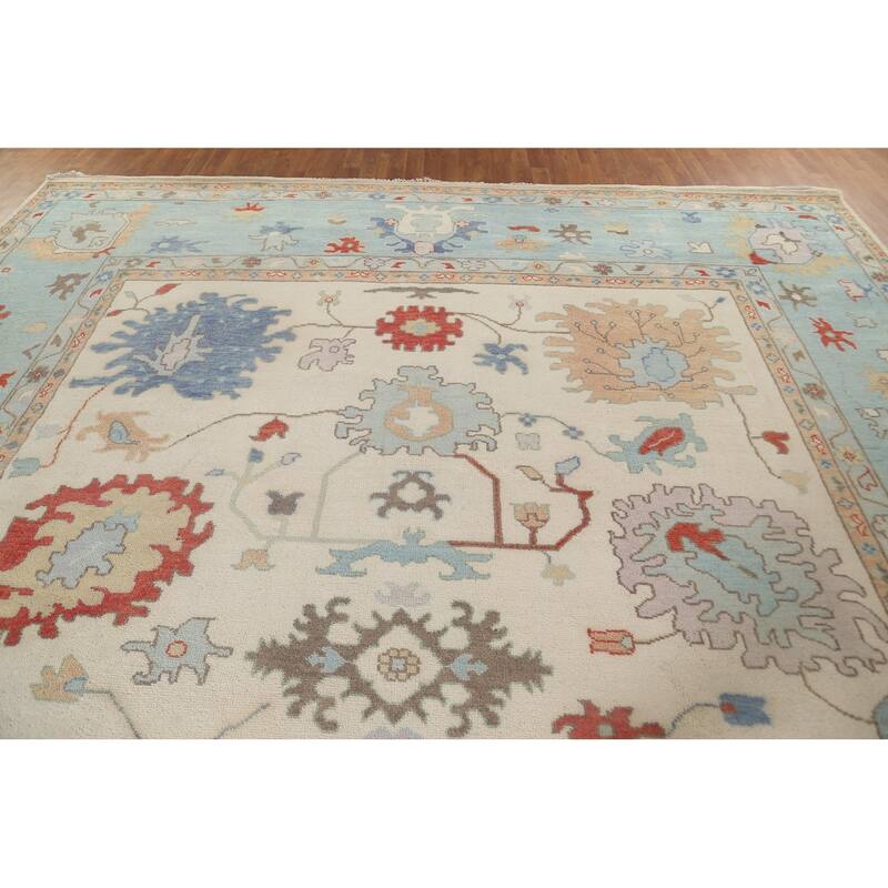 Floral Oushak Oriental Large Area Rug Handmade Beige Wool Carpet - 11'9" x 14'8"