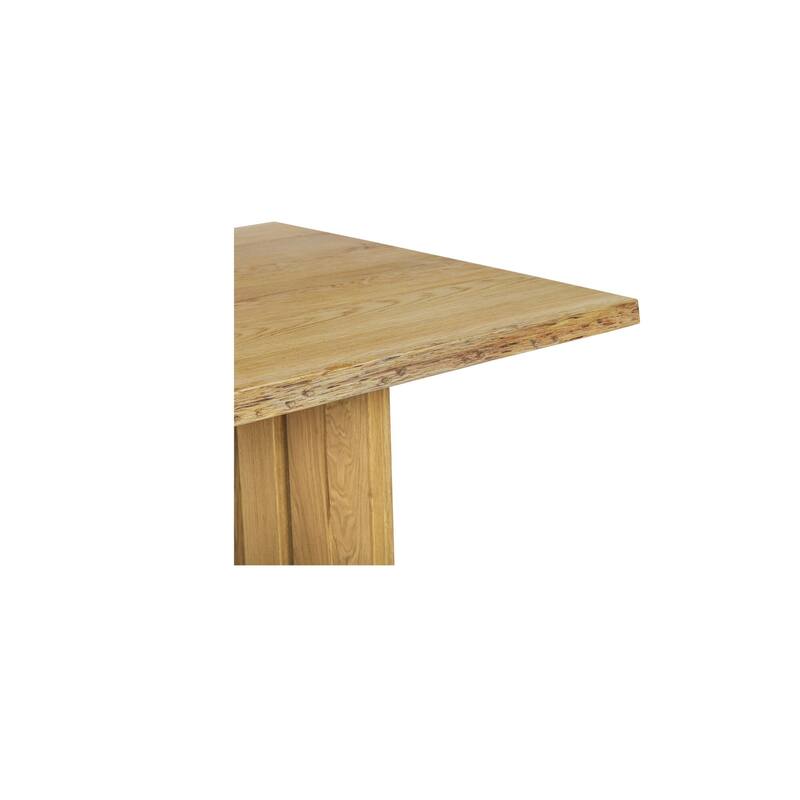 Solenne Dining Table, Rectangular, Solid Oak Top, Iron Base, Natural Finish, Live-Edge Three-Leg Design, Natural