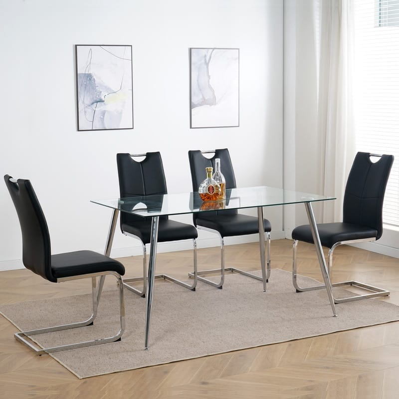 Modern Dining Room Chairs with Faux Leather Padded Seat and Chrome Metal Legs（Set of 4）