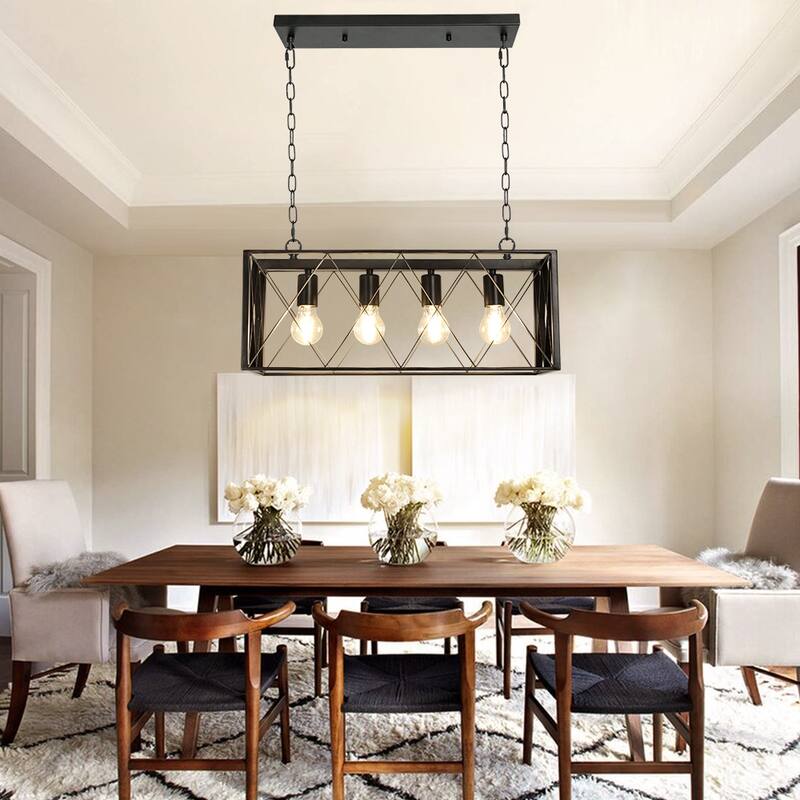 Depuley Industrial Metal Rectangle Kitchen Island Chandelier Black