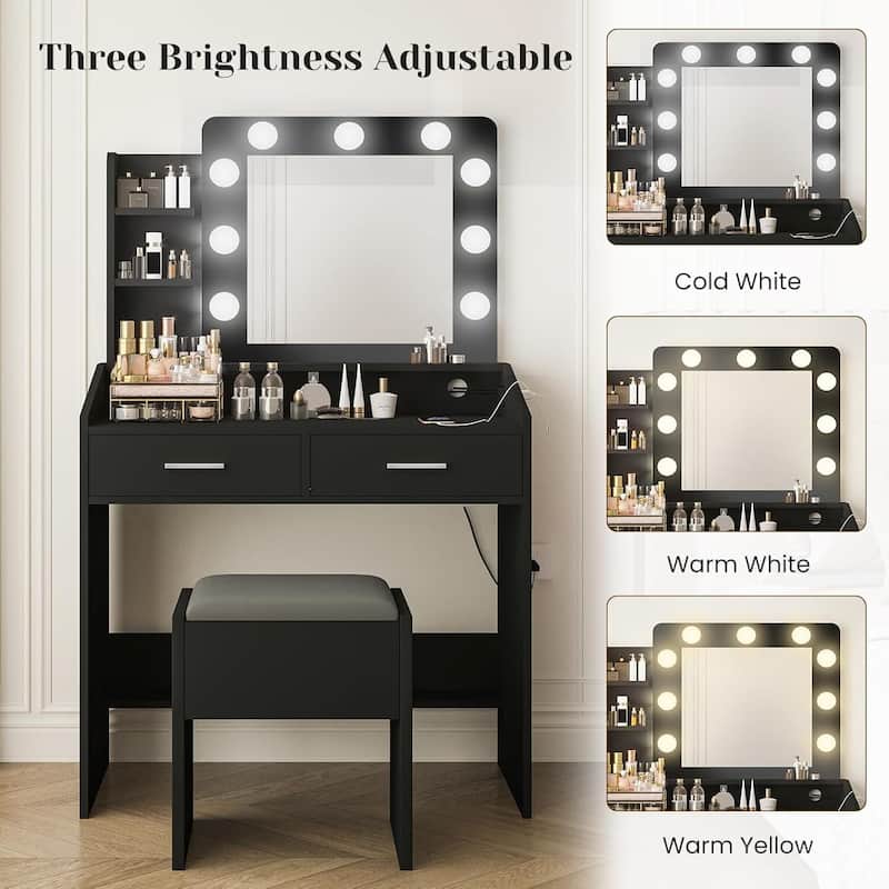 Modern Dressing Table, Makeup Vanity Desk with Mirror and Lights for Bedroom