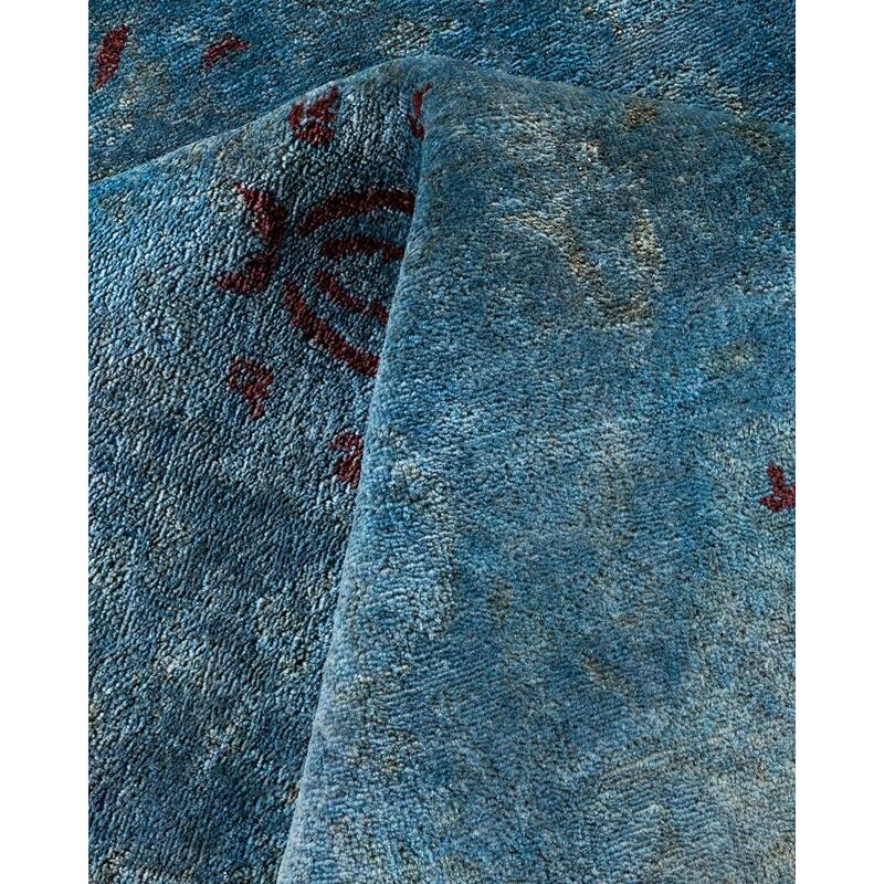 Overton Hand Knotted Wool Vintage Inspired Modern Contemporary Overdyed Blue Area Rug - 8' 0" x 9' 11"