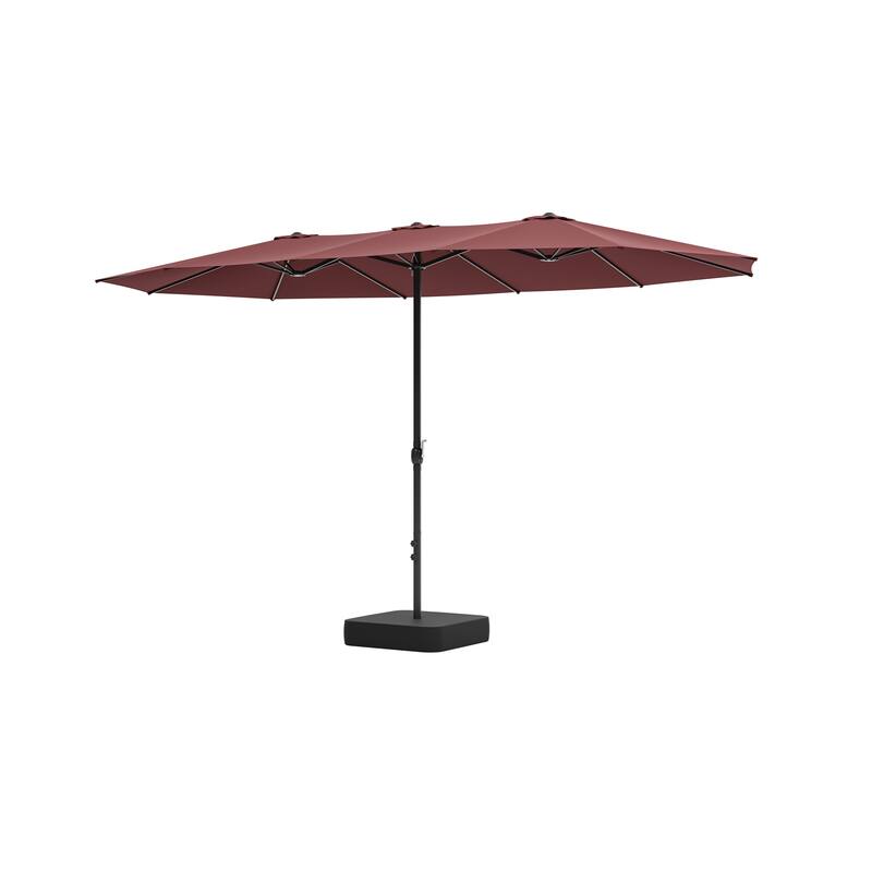 15ft x 9ft Double Patio Umbrella with Base and Sandbags, Extra Large Twin Outdoor Market Umbrella with Auto Tilt, 180g Polyester