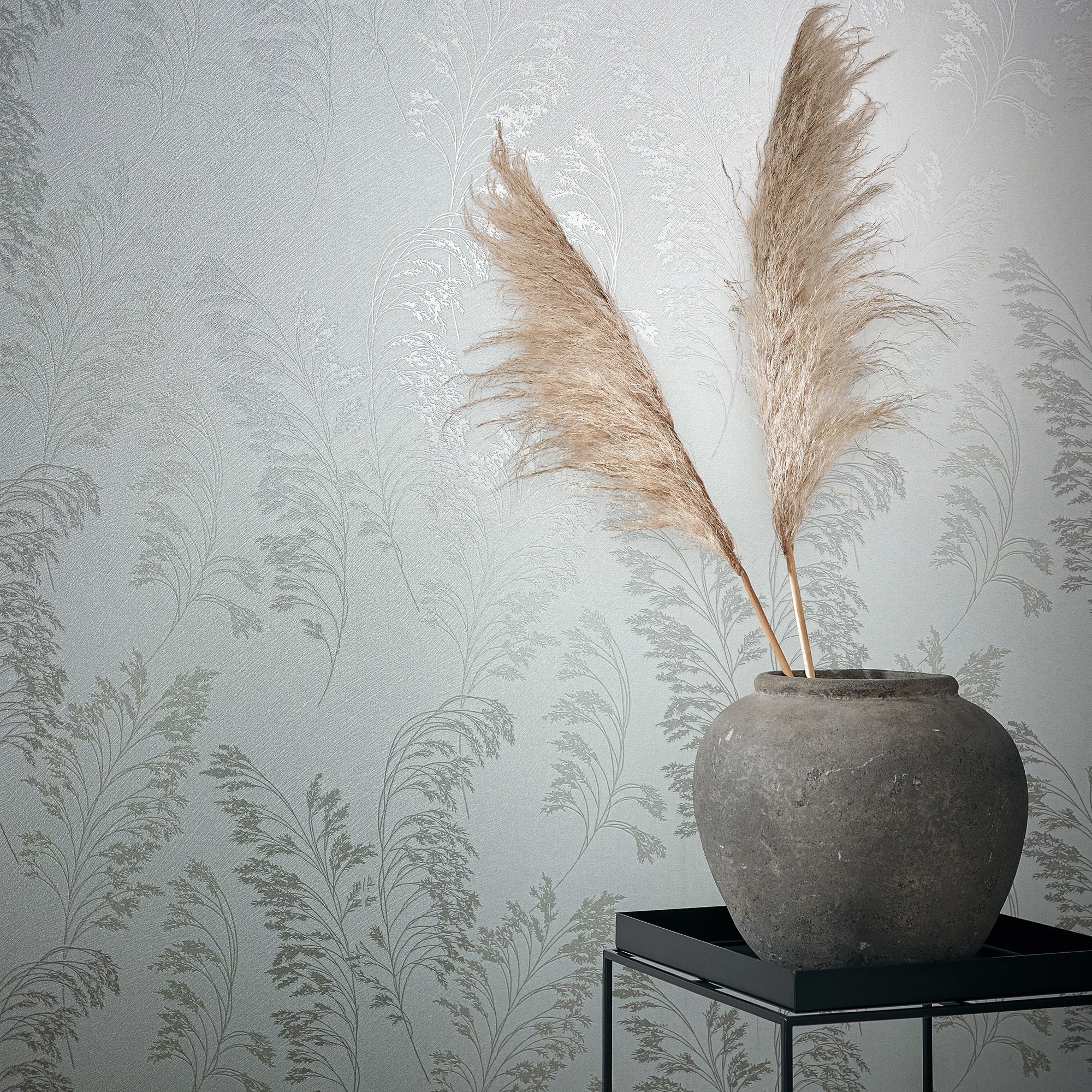Galerie Wallcoverings Shrub Leaf On Plain Linen Texture