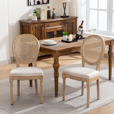 French Upholstered Dining Chair Rattan Back Dining Table Chair 2 Set