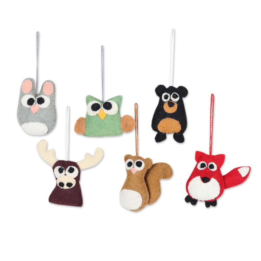 Novica Handmade Woodland Friends Wool Felt Ornaments (Set Of 6)