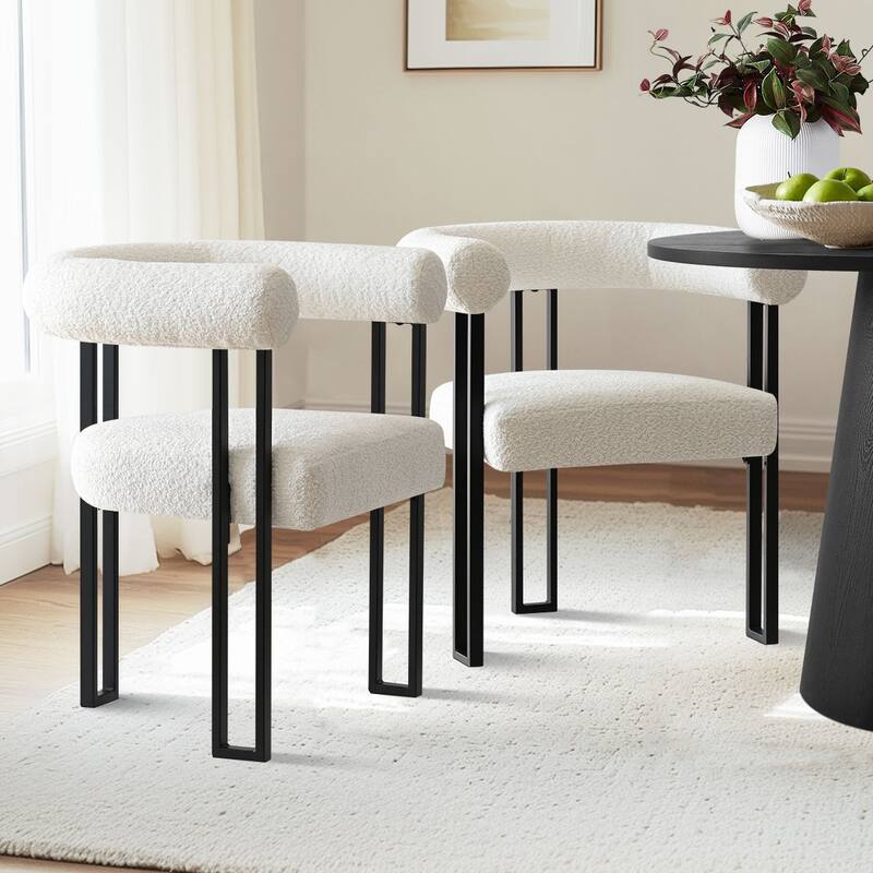 Boucle Upholstered Arm Chair(Set of 2) - Beige