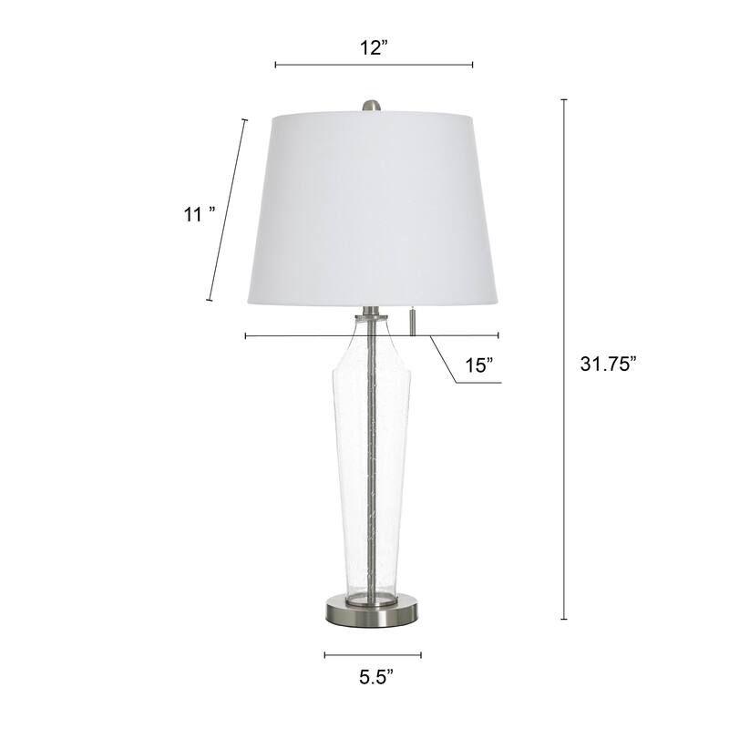 StyleCraft Glass Table Lamp - Clear Seeded & Brushed Steel - White Shade