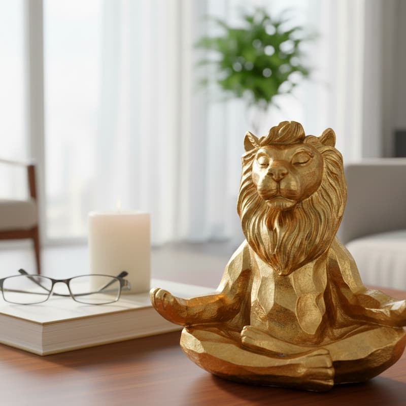 Resin Meditating Lion Figurine Animal Decor - 7"