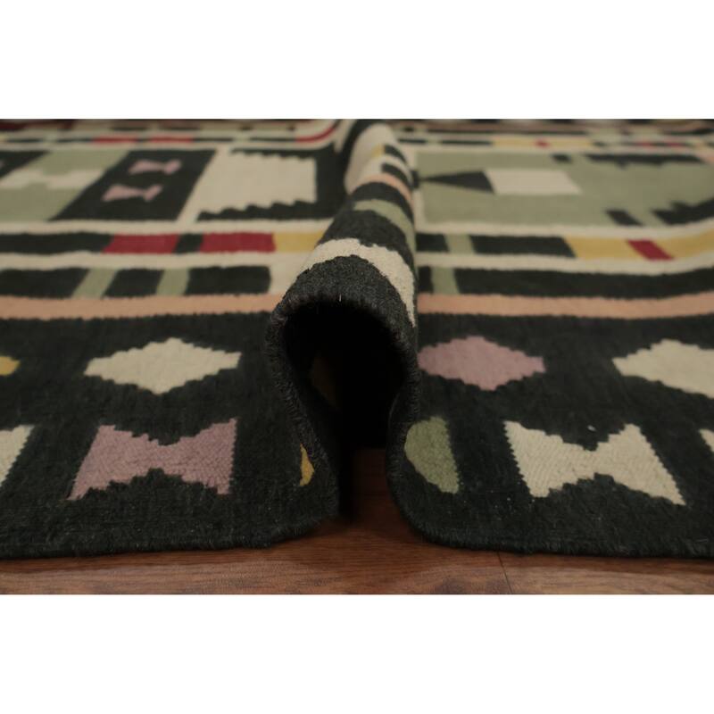 Hand Woven Oriental 100% Wool Carpet Southwestern Tribal Multi-Colored Kilim Runner Rug - 12' 3'' X 4' 4''