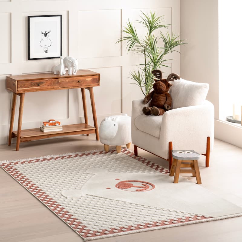 Nuloom Cecelia Polar Bear Kids Fringe Area Rug - 8' x 10' - Brick - Rectangle