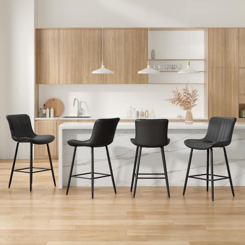 Set of 2 Mid Century Modern Faux Leather Counter Height Bar Stools