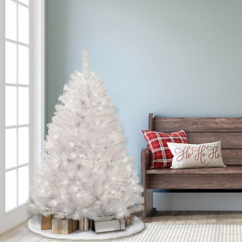Puleo International 4.5 ft. Pre-Lit White Northern Fir Artificial Christmas Tree