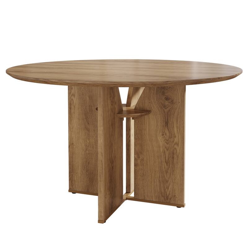 39.37" Round Dining Table for 4, Kitchen Table with Storage Shelf for Dining Room, Living Room, Kitchen