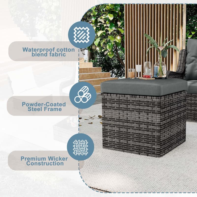 Outdoor Patio PE Wicker Ottoman with Cushion