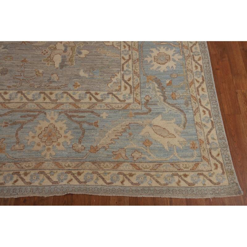 Vegetable Dye Oushak Turkish Area Rug Handmade Floral Wool Carpet - 9'4"x 12'4"