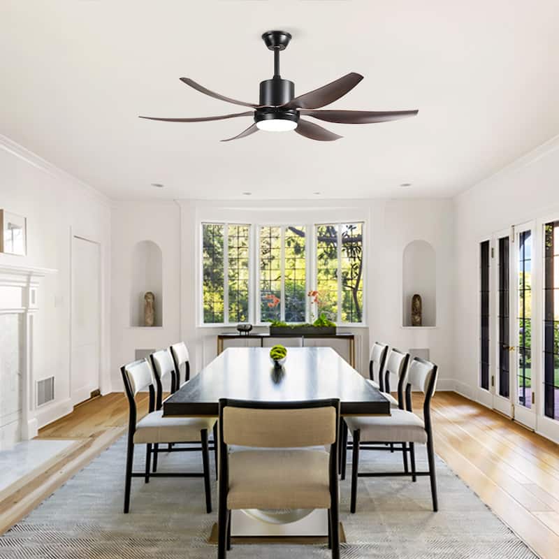 6 PCS ABS Blades 56 Ceiling Fan With Light Kit 3 Color LED Light Source, DC 6 Speed ,Remote Control Ceiling Fan