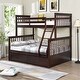 preview thumbnail 1 of 16, Dark Brown Twin over Full Size Solid Wood Stairway Bunk Bed with Ladder and Fence for Bedroom Dark Brown