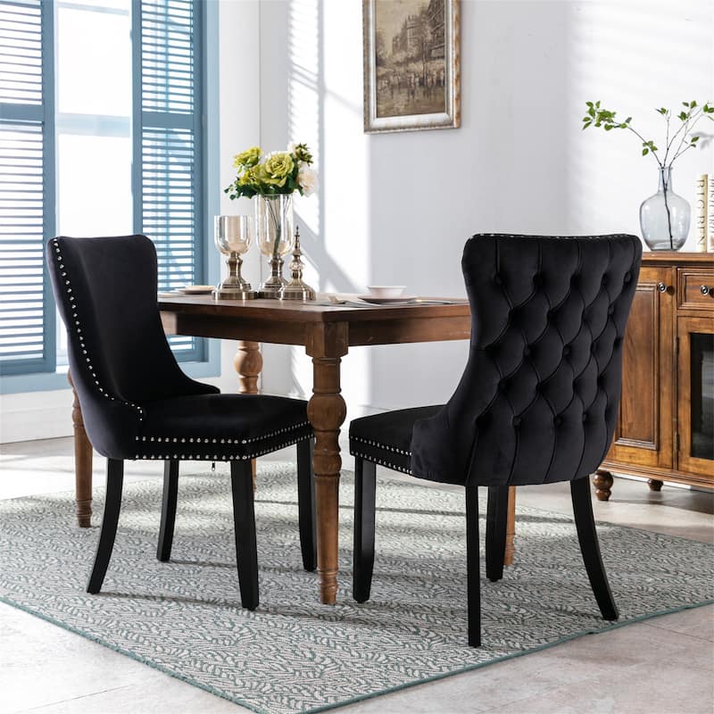 Mid-Century Modern Upholstered Dining Chair (Set of 2) - Black