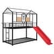 preview thumbnail 8 of 11, Twin Over Twin House Metal Bunk Bed With Slide, Red Slide