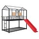 preview thumbnail 8 of 11, Twin Over Twin Metal Bunk Bed ,Metal Housebed With Slide,Three Colors Available.(Black with Red Slide)