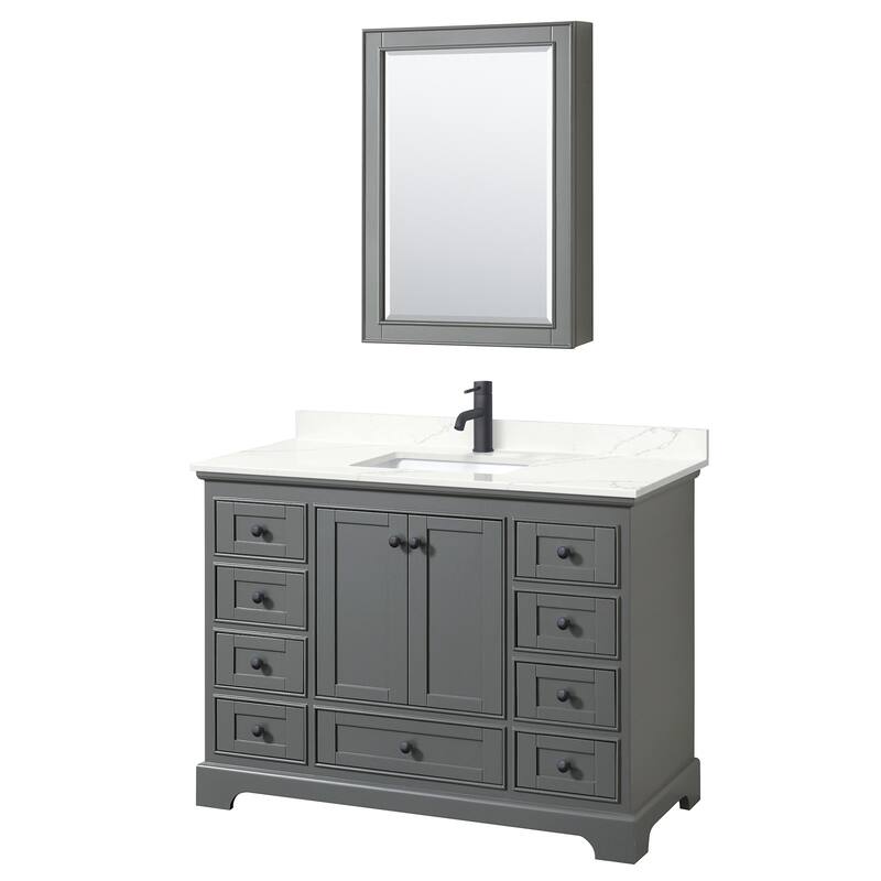 Wyndham Collection WCS202048S-QTZ-UNSMED Deborah 48" Free Standing - Dark Gray / Giotto Quartz Top / Matte Black