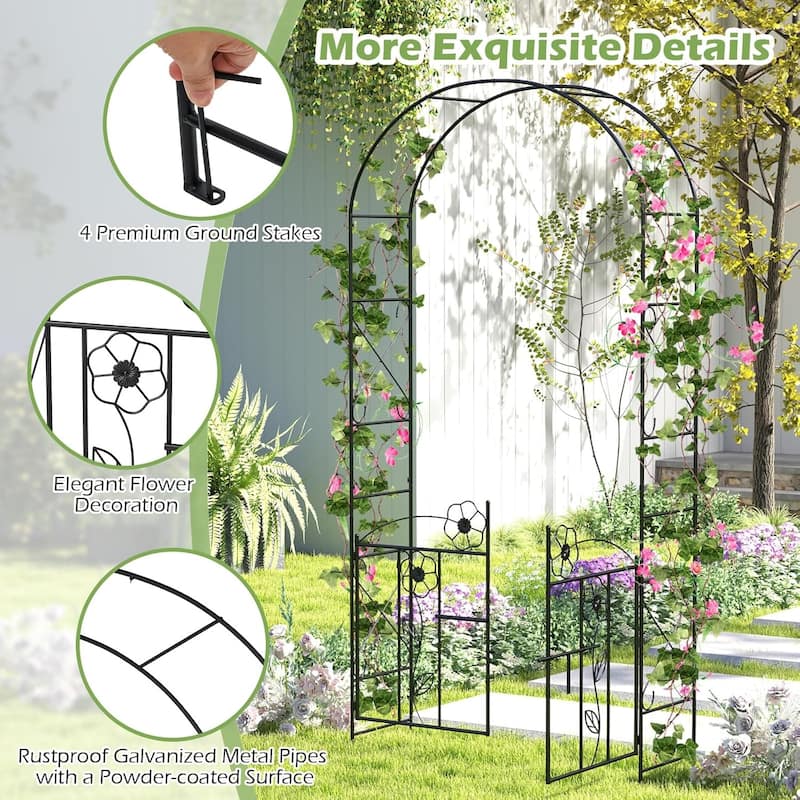 90" Sturdy Metal Garden Arch 2 in 1 Garden Arbor Entry Arbor w/Gate