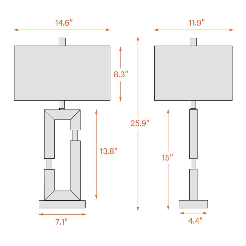 25.9" Wood Table Lamp With Cotton Shade And USB Set of 2