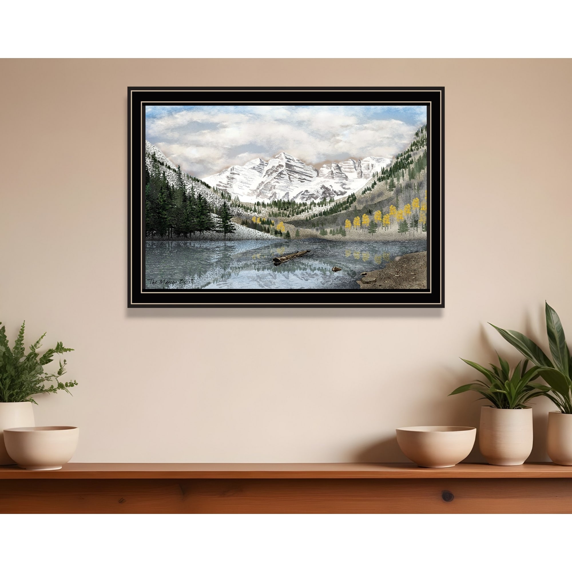 HomeRoots Snowy Mountain Landscape Black Framed Wall Art