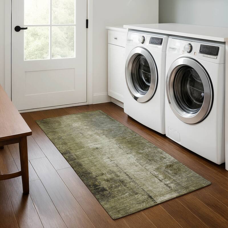 Premium Washable Super Soft Ombre Solid Mayfield Rug - Olive - 2'3" x 7'6"