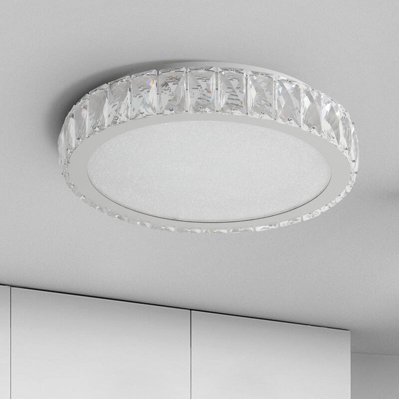 Crystal LED Ceiling Light, 13.8-Inch Flush Mount, 38W Dimmable Modern Fixture, Perfect for Living Room, Bedroom - Chrome