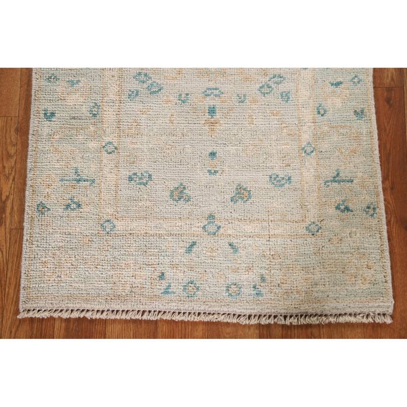 Hand Knotted Oriental 100% Wool Carpet Transitional Floral Green Oushak Area Rug - 2' 9'' X 1' 11''