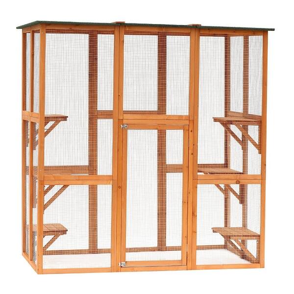 Shop Large Wooden Outdoor Cat Enclosure Cage With 6 Platforms 71 L X 38 5 W X 71 H On Sale Overstock 22503163