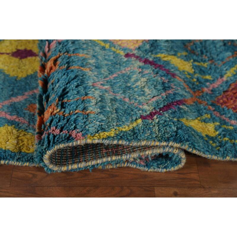 All-Over Trellis Plush Moroccan Area Rug Handmade Wool Carpet - 6'8" x 10'5"