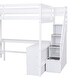 preview thumbnail 27 of 32, Full Size Loft Bed with Built-in L Shaped Desk & 3 Storage Shelves, Wooden Bedframe w/Storage Stairs & Full-Length Guardrail
