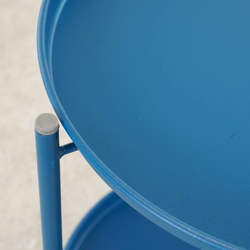 Clihome 2-Tier Metal Patio Side Table, Weather Resistant Outdoor Round End Table