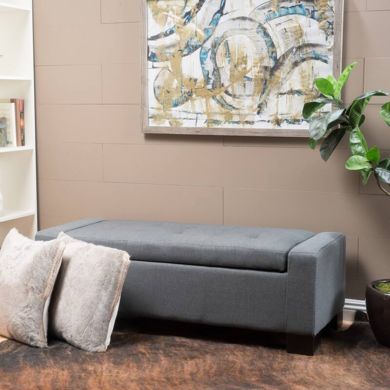 Lawton Fabric Storage Ottoman Bench by Christopher Knight Home - Charcoal