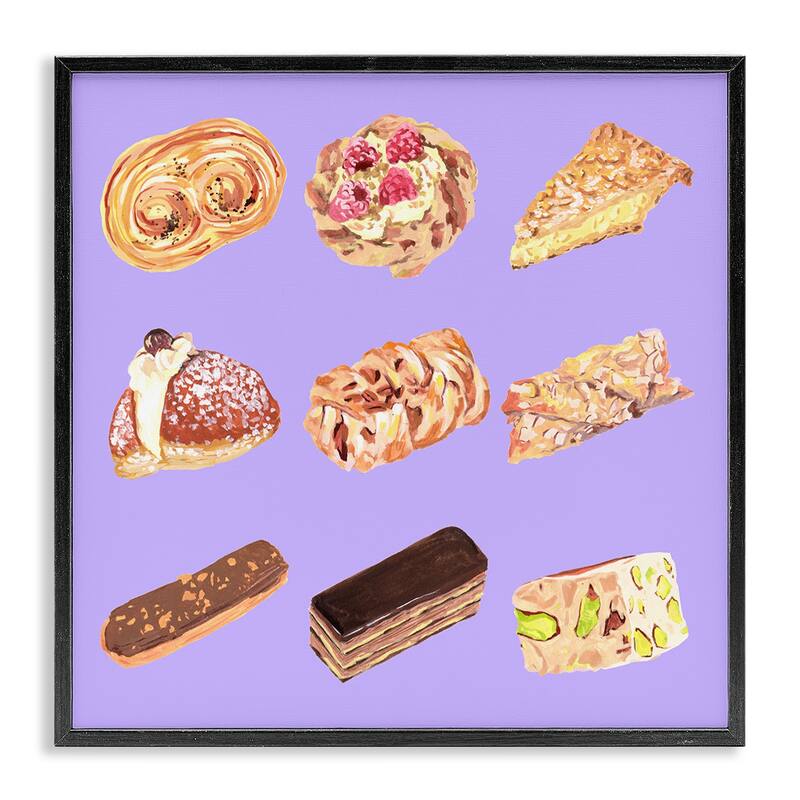 Stupell Bakery Goods on Purple Framed Giclee Art Design By Melissa Wang - 17 x 17 - Black