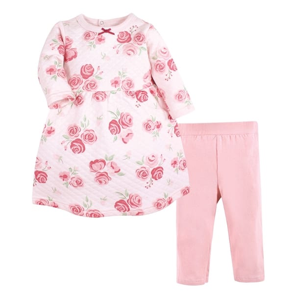 slide 1 of 1, Hudson Baby Toddler Girl Quilted Cotton Dress and Leggings, Blush Rose 2T - Blush Rose