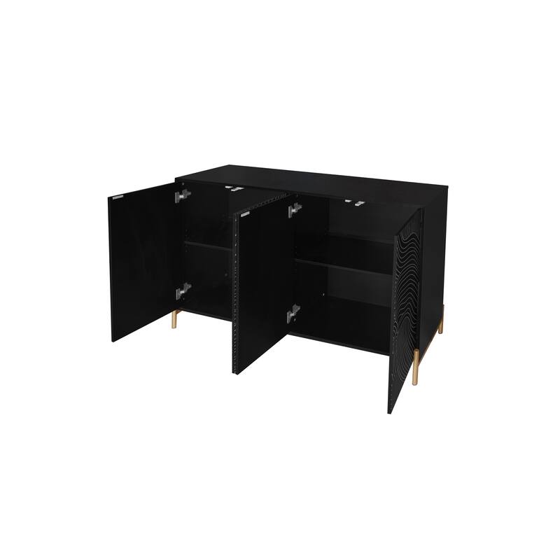 Carved 4 Door Sideboard, Sideboard Buffet Cabinet With Storage, Storage Cabinet with Adjustable Shelf for Living room