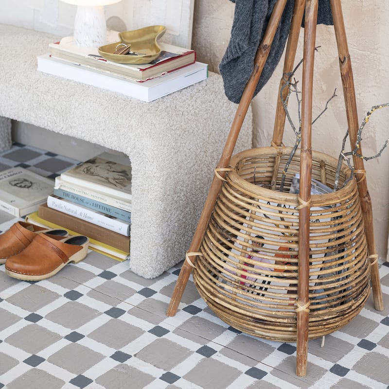 Rattan Coat Rack with Basket - 17.0"L x 17.0"W x 60.0"H