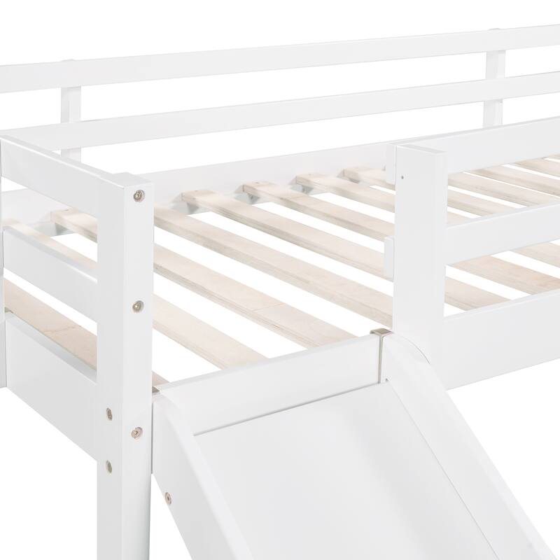 Twin Size Loft Bed Wood Bed with Convertible Ladder and Slide, Solid Wood Twin Kids Bed Frame with Chalkboard for Boys or Girls