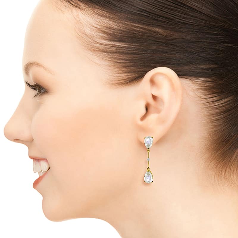 14K White Gold Diamonds & White Topaz Dangling Gemstone Earrings