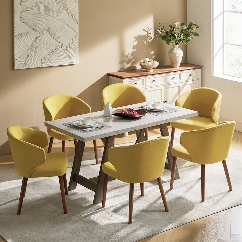 Nina Dining Chair with Wing Back Solid Wood Legs Set of 6 by HULALA HOME