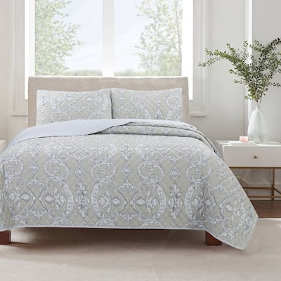 Cozy Line Gray Taupe Beige Floral Majesty Medallion Polyester Quilt Bedding Set