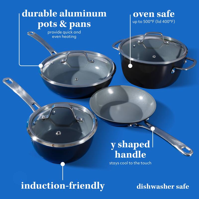 Sur La Table Kitchen Essentials 10 Piece PFA Free Titanium Ceramic Nonstick Interior Forged Aluminum Cookware Pots and Pans Set