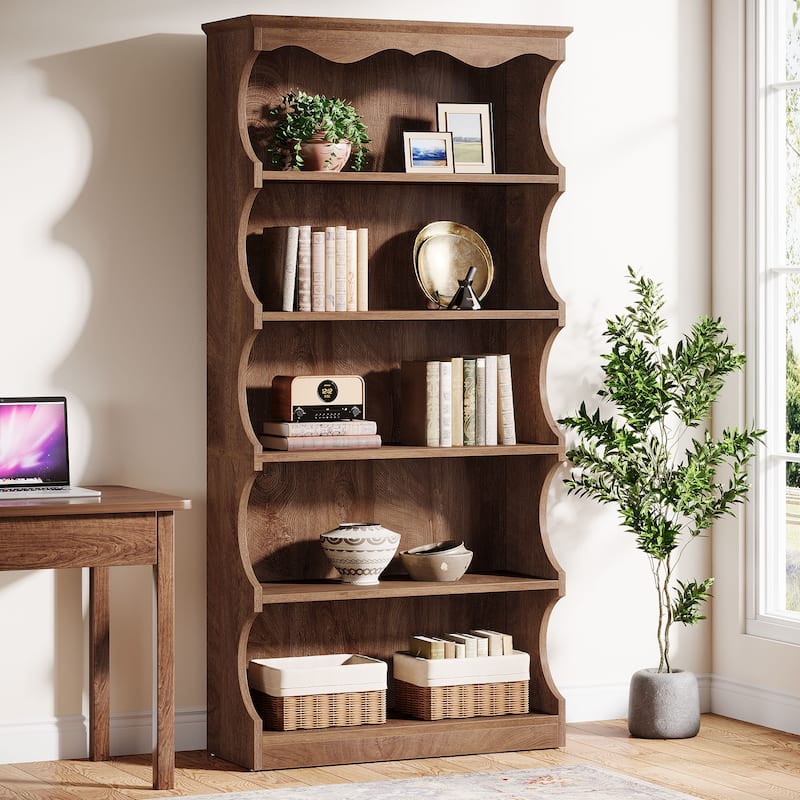 70-Inch Tall 5-Tier Bookcase with Curved-Edge Design