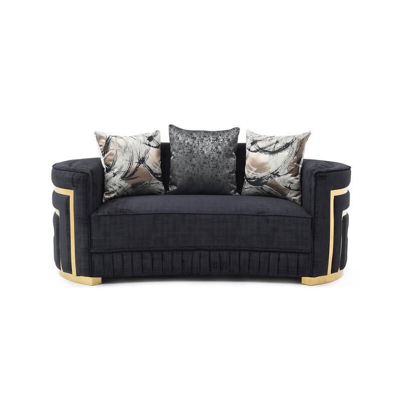 Soledad 75 in. Pillow Top Arm Polyester Straight Sofa in Black - Black