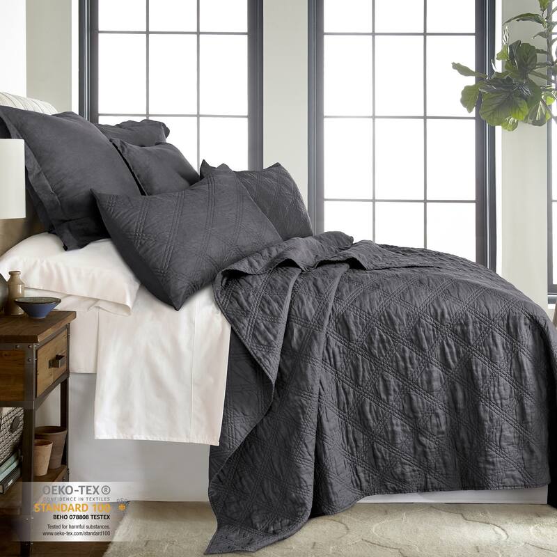 Washed Linen Charcoal Full/Queen Quilt - Levtex Home